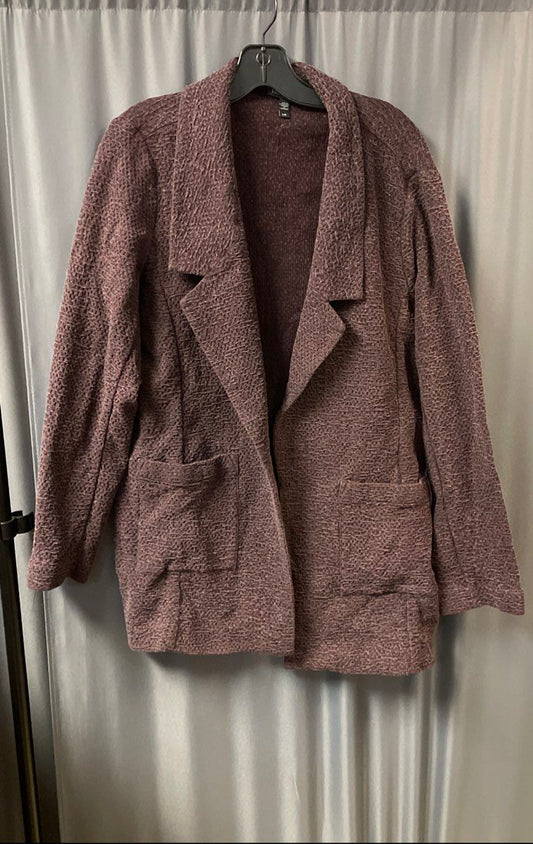 Eileen Fisher Women's Purple Textured Knit Open Front Tencel Cotton Jacket Sz L