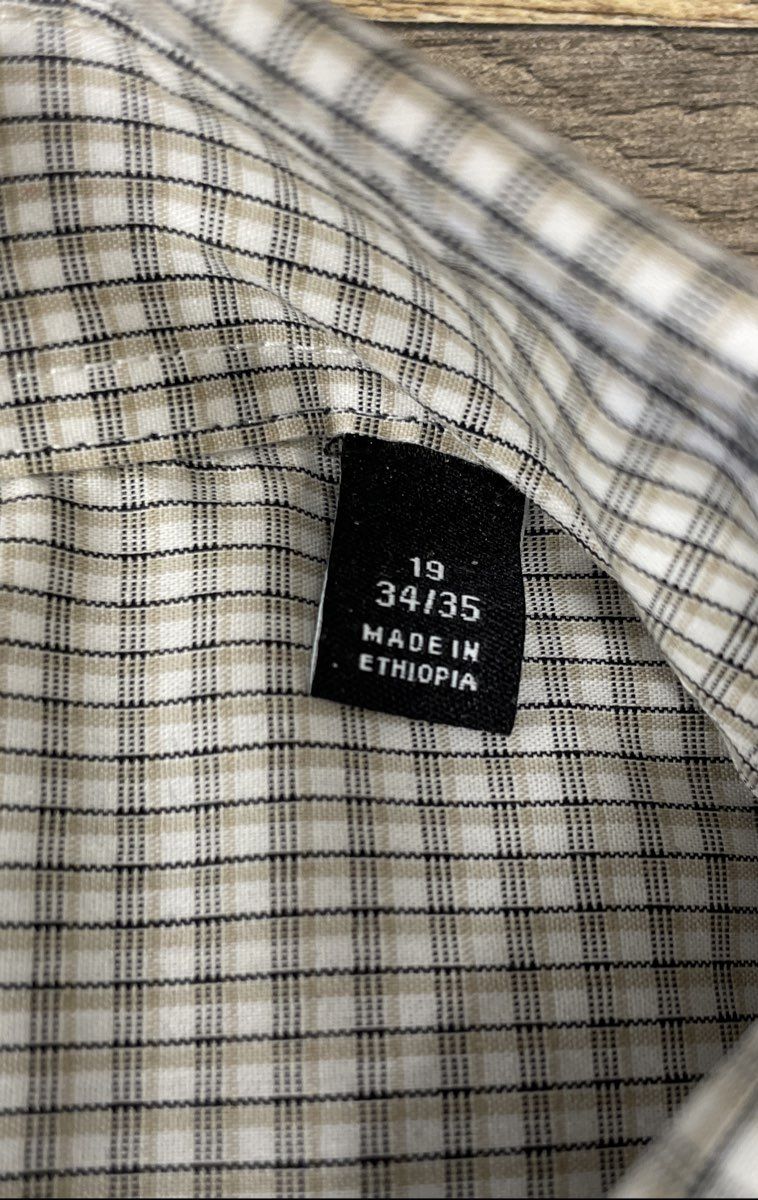 Van Heusen Men's Dress Shirt Tan Black White Check Stain Shield Big Fit NWT 19