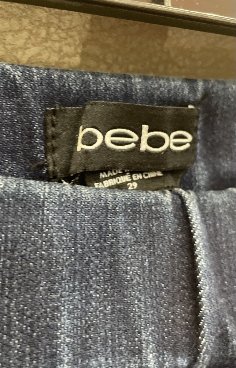 bebe Women's Dark Wash Blue Whiskered Pull On Leggings Jeggings Sz 29 Med