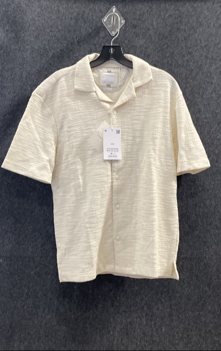Cactus Man Men's Beige Textured Camp Collar Short Sleeve Shirt Size M NWT