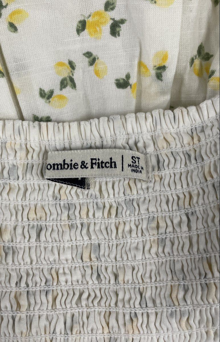 Abercrombie & Fitch Women's White Yellow Lemon Print Smocked Mini Dress Sz ST