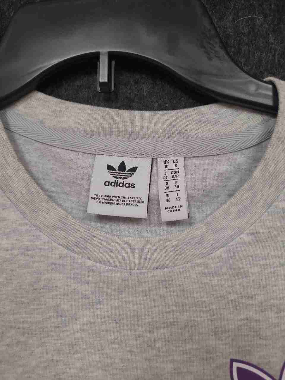 Adidas Women's Gray Graphic Trefoil Logo Short Sleeve Crop Top Size S