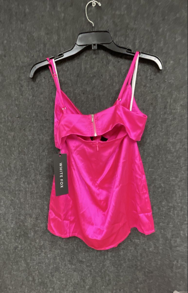 White Fox Women's Pink Satin Twist Front Cutout Mini Dress Sz M NWT