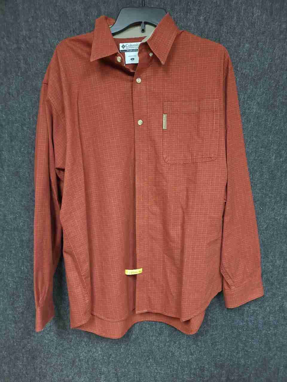 Columbia Men's Long Sleeve Button Down Shirt Rust Orange Grid Pattern AM7739 L