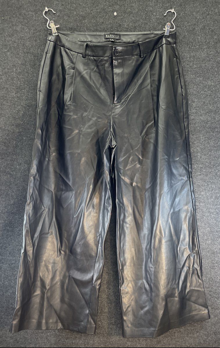 Eloquii Women's Black Faux Leather Wide Leg Trousers Pants NWT 20