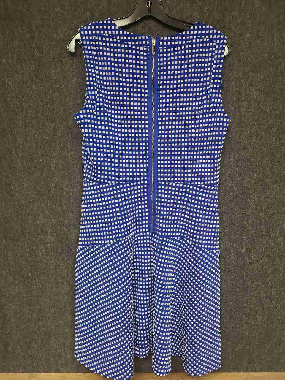 Tommy Hilfiger Women's Blue White Geometric Sleeveless Fit Flare Dress Sz 12