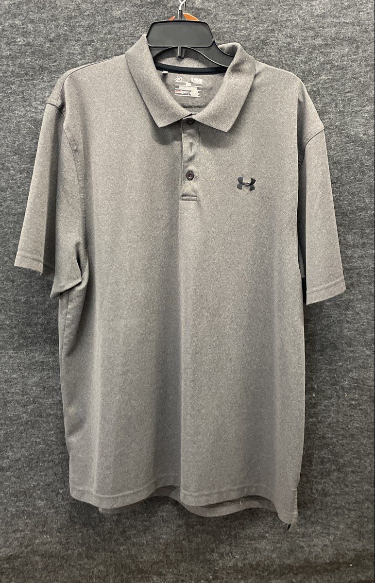 Under Armour Men's Gray HeatGear Performance Short Sleeve Polo Shirt Sz XL
