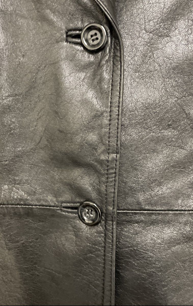 N.J. Taylor Women's Black Leather Mid-Length Button Front Car Coat Jacket Sz XL