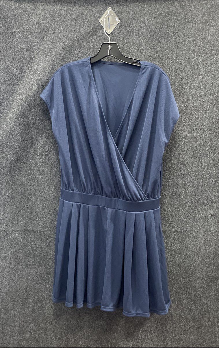 Halara Women's Blue Sleeveless Wrap V-Neck Pleated Exercise Dress Romper Sz L