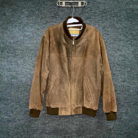 Boston Harbour Men's Brown Suede Bomber Jacket Vintage 90s Y2K Sz M