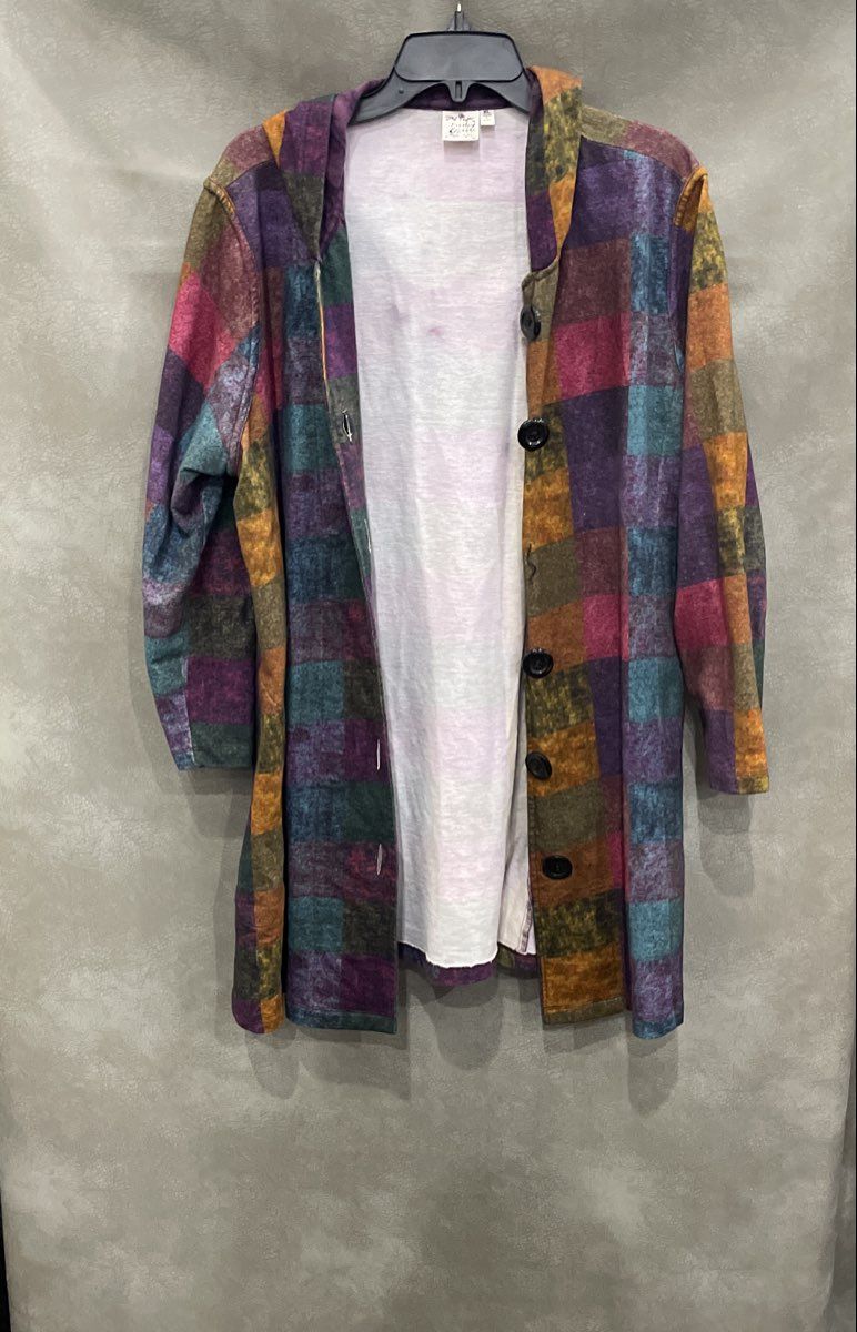 Parsley & Sage Women's Multicolor Block Hooded Cardigan Jacket Cotton Sz XL