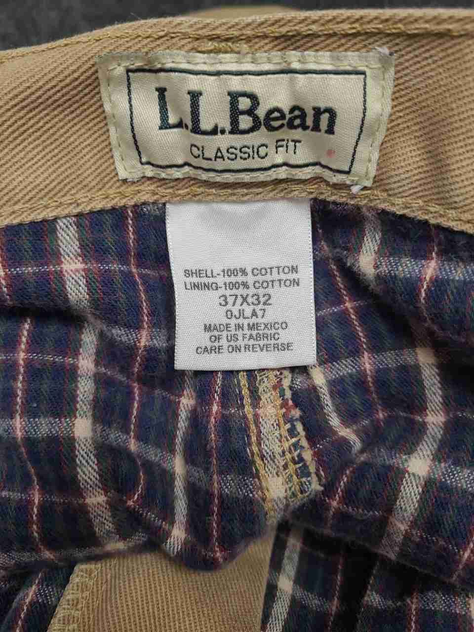 L.L. Bean Men's Classic Fit Flannel Lined Pants Tan Khaki Cotton Sz 37x32