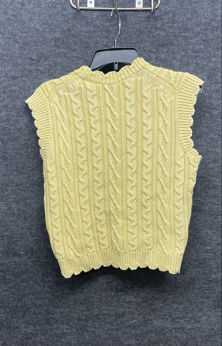 Free Assembly Women's Yellow Cable Knit Sweater Vest Scalloped Trim Size S 4-6
