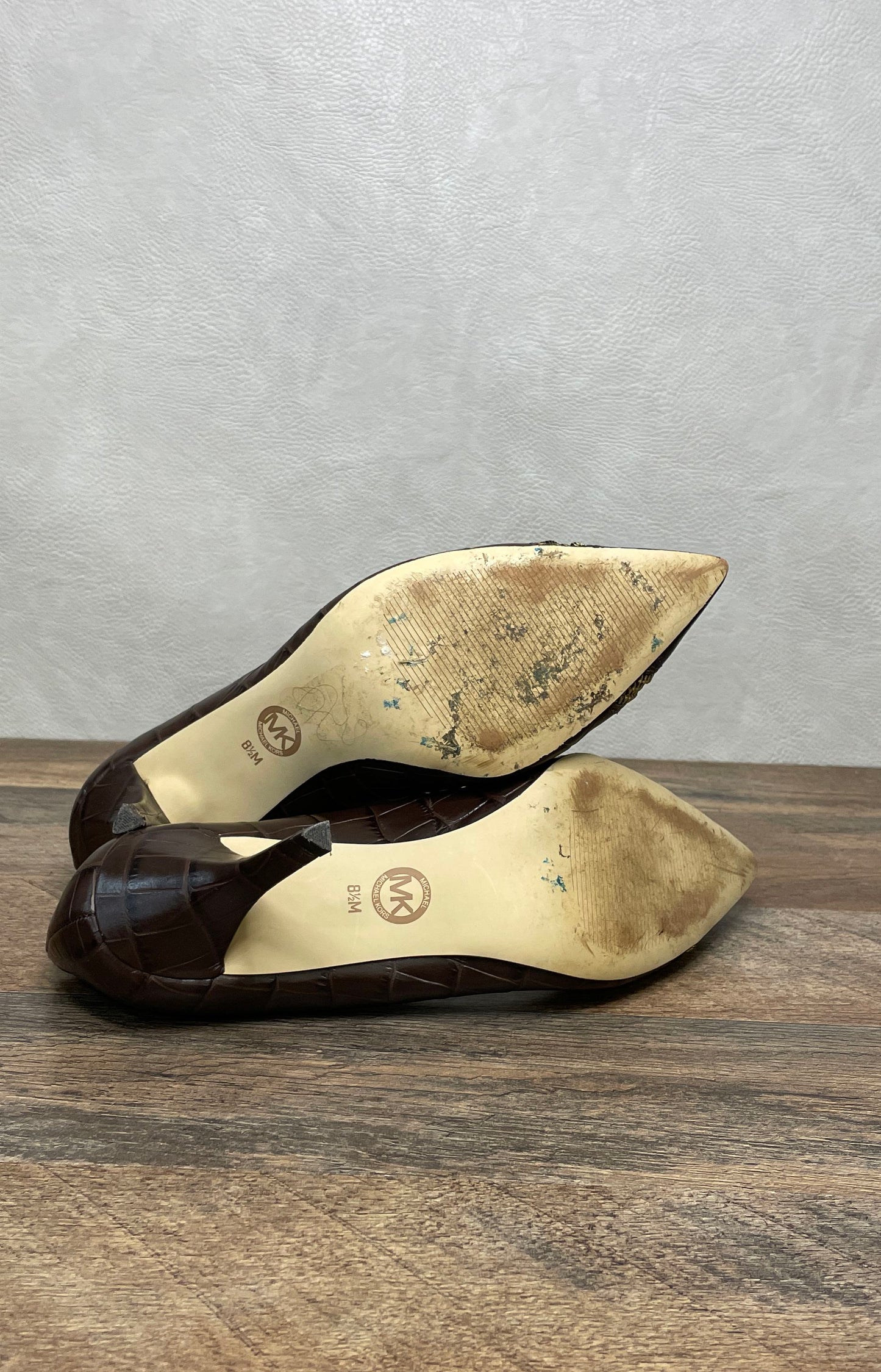 Michael Kors Dark Brown Croc Embossed Zipper Pointed Toe Pumps Heels Size 8.5 M