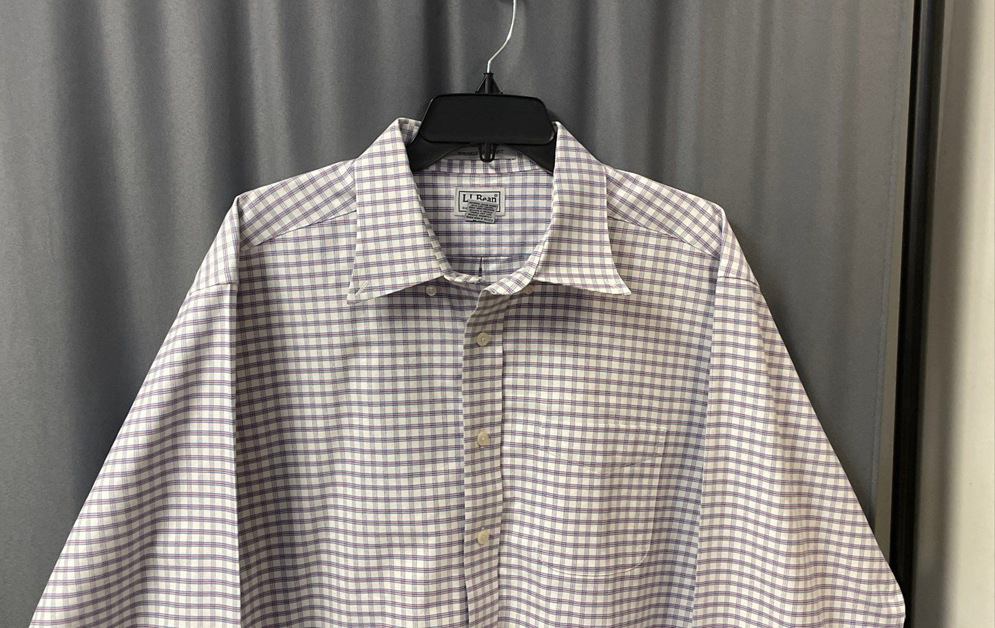 LL Bean Men's Red Blue Plaid Wrinkle Resistant Cotton Dress Shirt Sz 17-35