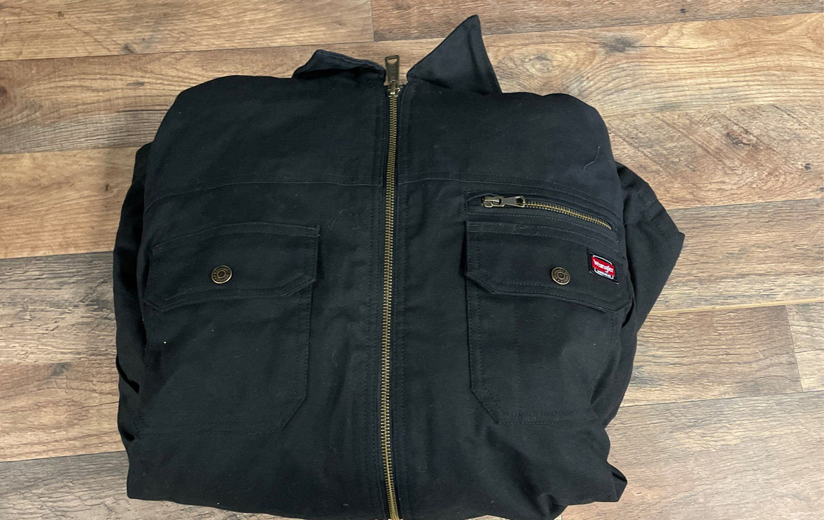 Wrangler Workwear Black Canvas Hooded Shirt Jacket Quilted Lined NWT Sz L