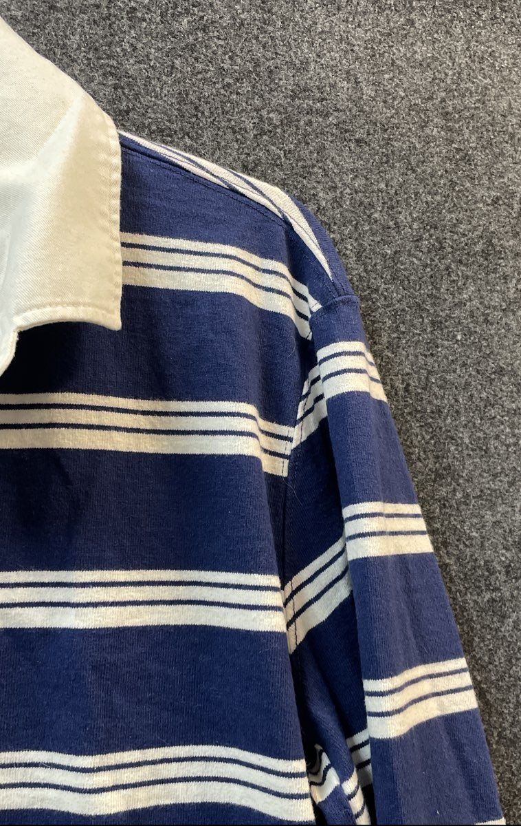 Lands' End Men's Blue White Striped Long Sleeve Cotton Rugby Shirt Sz L