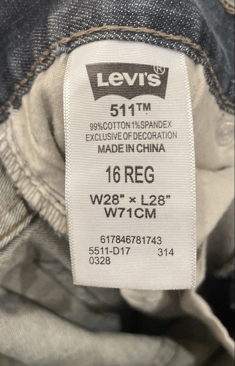 Levi's Boys' 511 Slim Fit Jeans Dark Blue Denim Size 16 REG W28 L28