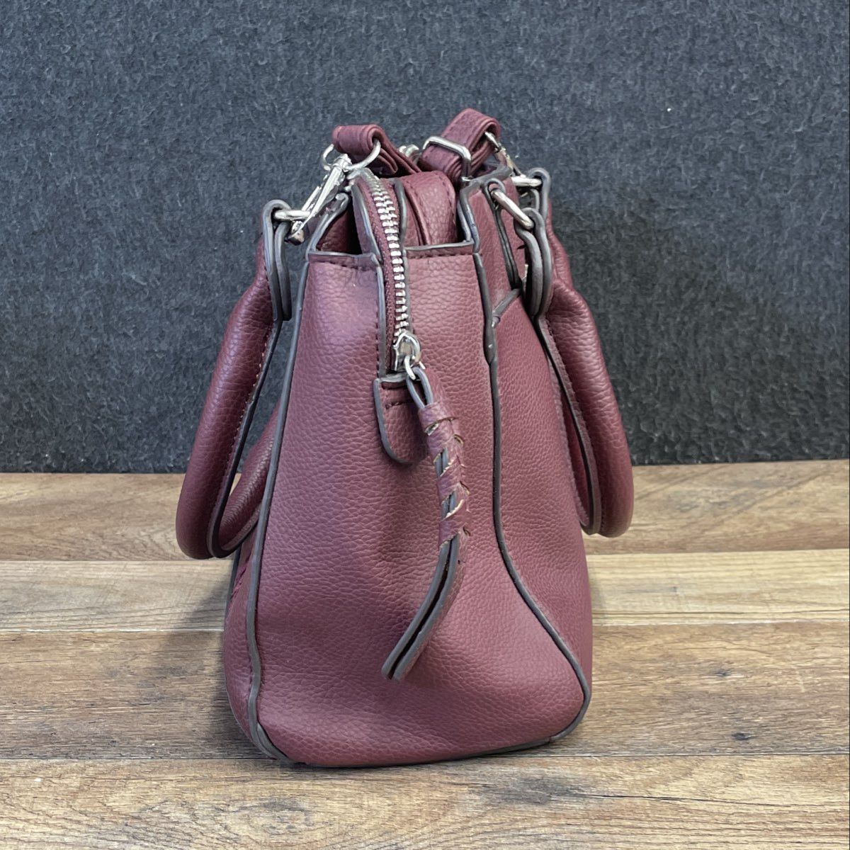 Rosetti Burgundy Floral Embroidered Satchel Crossbody Bag Silver Hardware