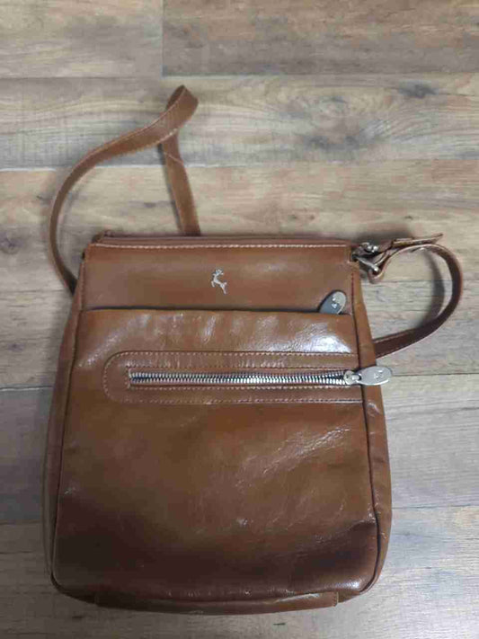 Ashwood Brown Leather Deer Logo Crossbody Messenger Bag Silver Hardware
