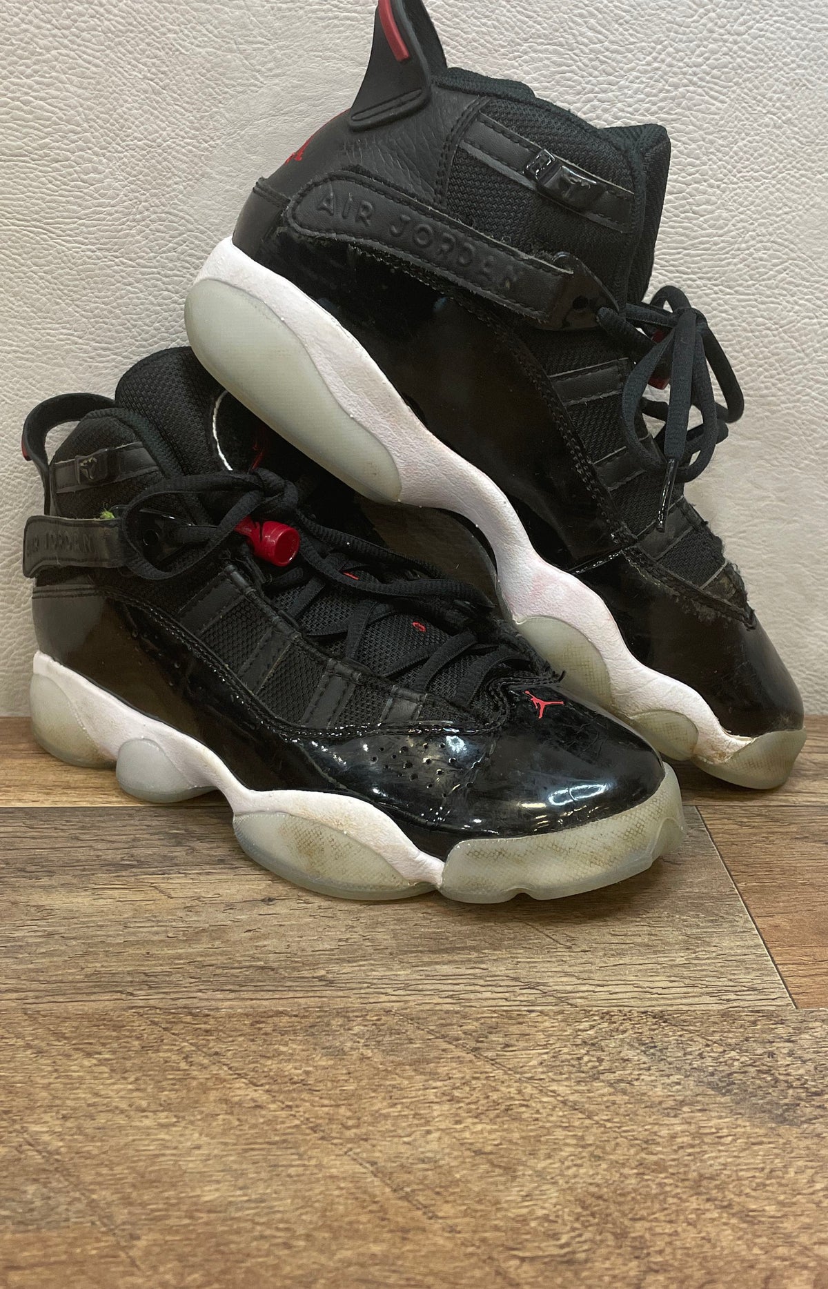 Nike Air Jordan 6 Rings Black White Gym Red GS Basketball Shoes Size 5.5Y