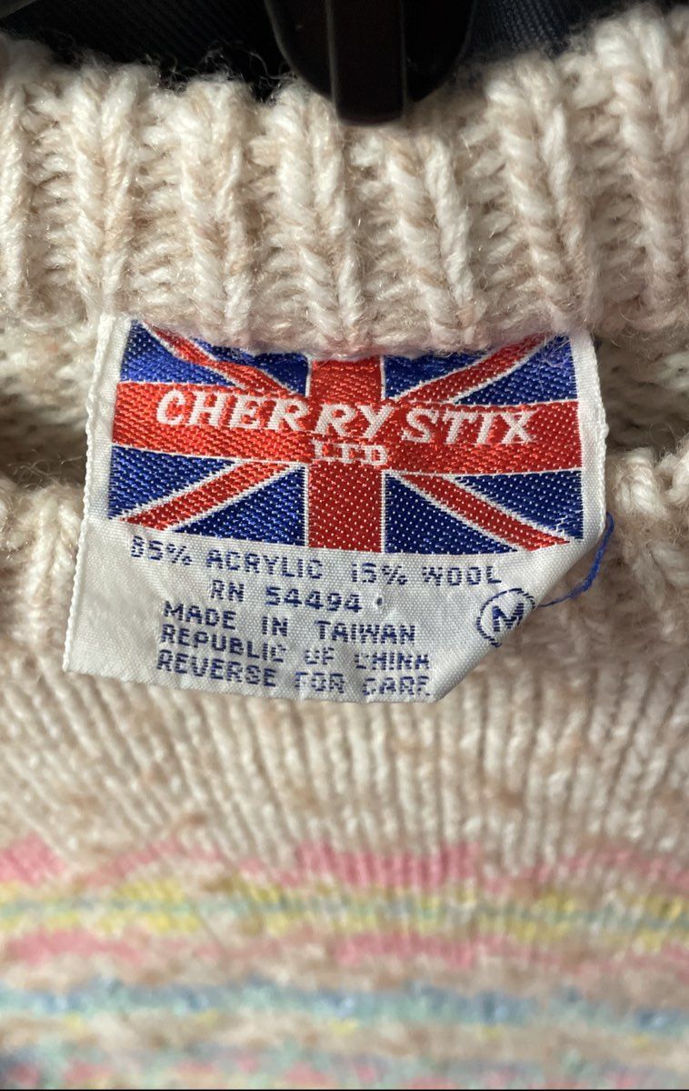 Vintage 90s Cherry Stix Women's Pastel Fair Isle Wool Blend Sweater Sz M
