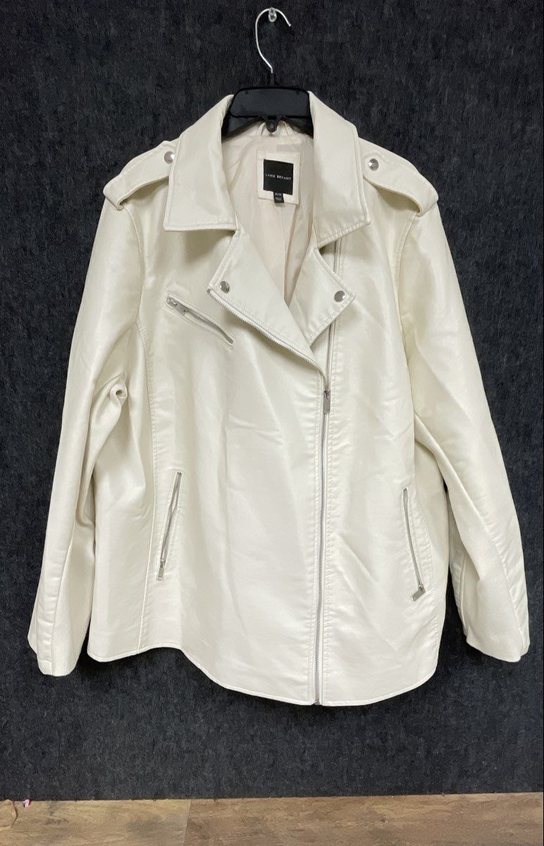 Lane Bryant Women's Cream Faux Leather Asymmetrical Moto Jacket Plus Sz 26/28