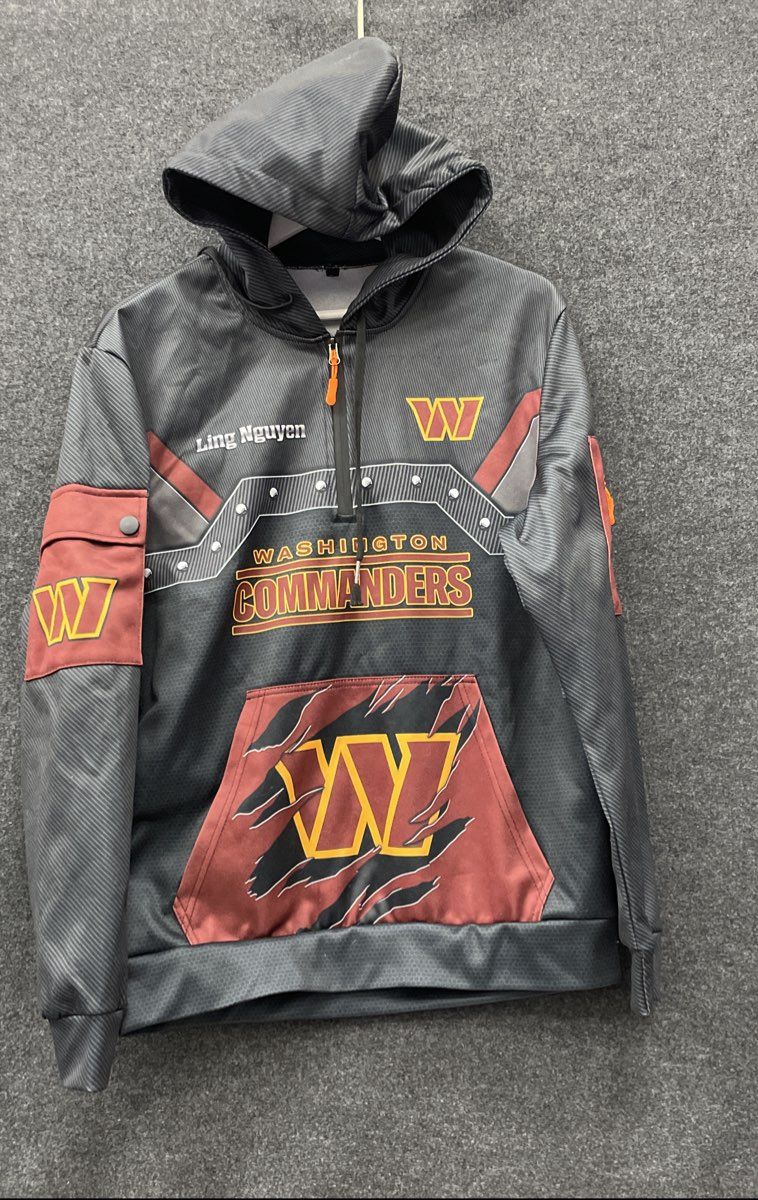 NFL Men's Washington Commanders Behold Graphic 1/4 Zip Hoodie Black Maroon Sz S