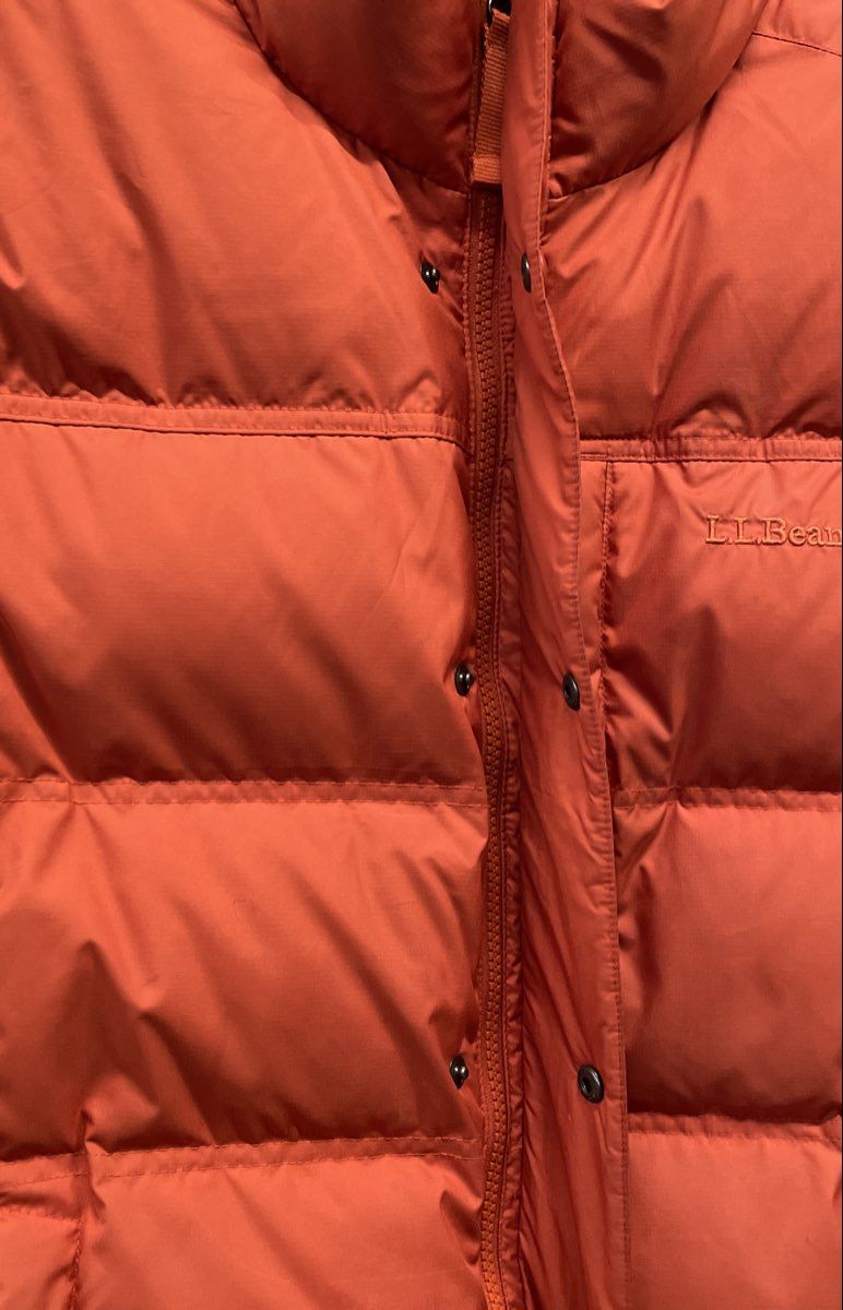 L.L. Bean Men's Orange Down Puffer Vest Quilted Insulated Full Zip Snap Sz M