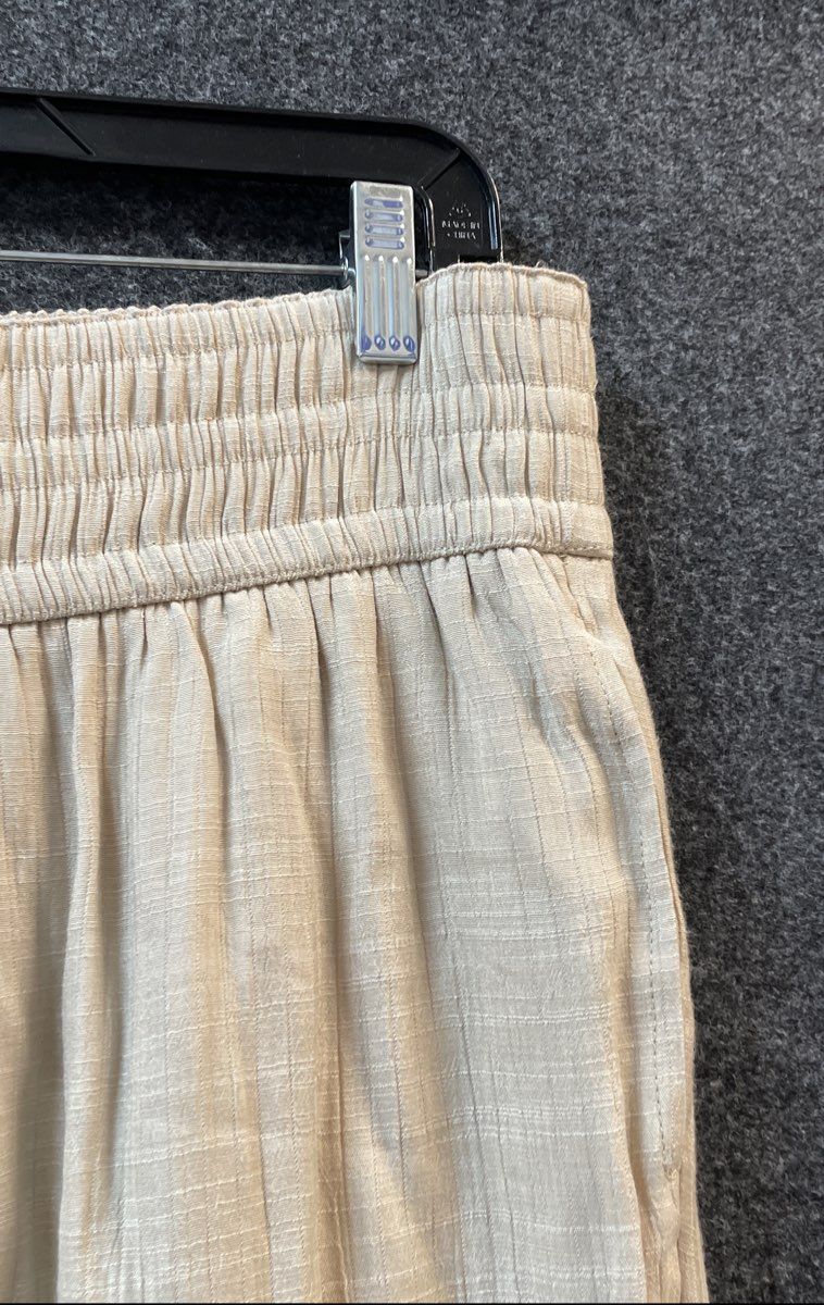 Wonderly Women's Ceramic Tan Wide Leg Textured Elastic Waist Pants Sz PL NWT