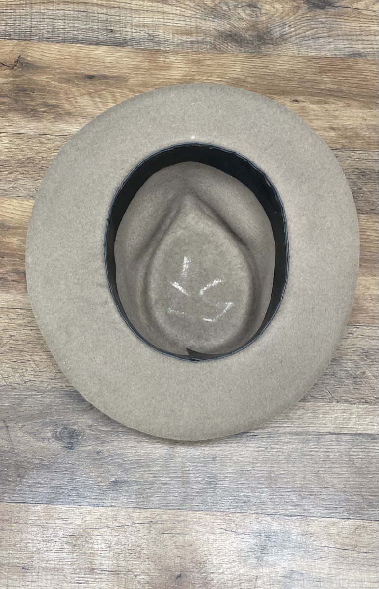 Unisex Fedora Hat Beige Tan Wide Brim Felt Black Grosgrain Ribbon Band