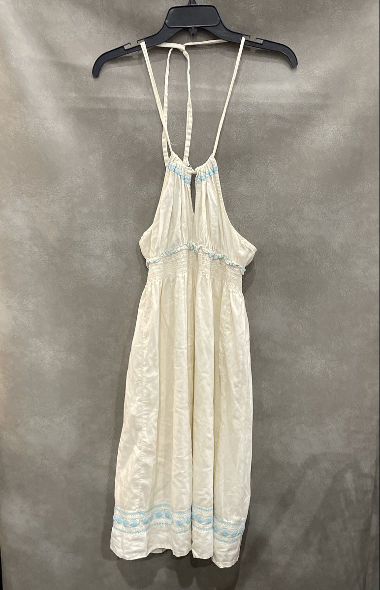 Old Navy Women's Cream Smocked Halter Embroidered 100% Cotton Boho Dress Sz S