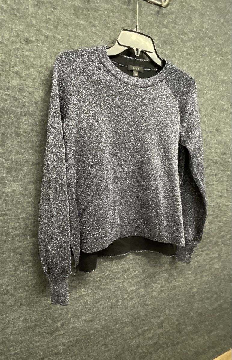 J.Crew Women's Silver Black Metallic Shimmer Crewneck Sweater Sz XXS