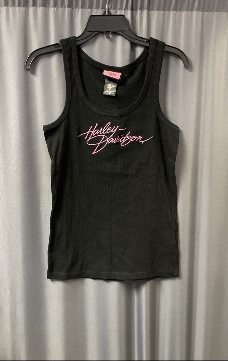 Vintage 2000s Harley-Davidson Pink Script Embroidered Ribbed Tank Top Sz L
