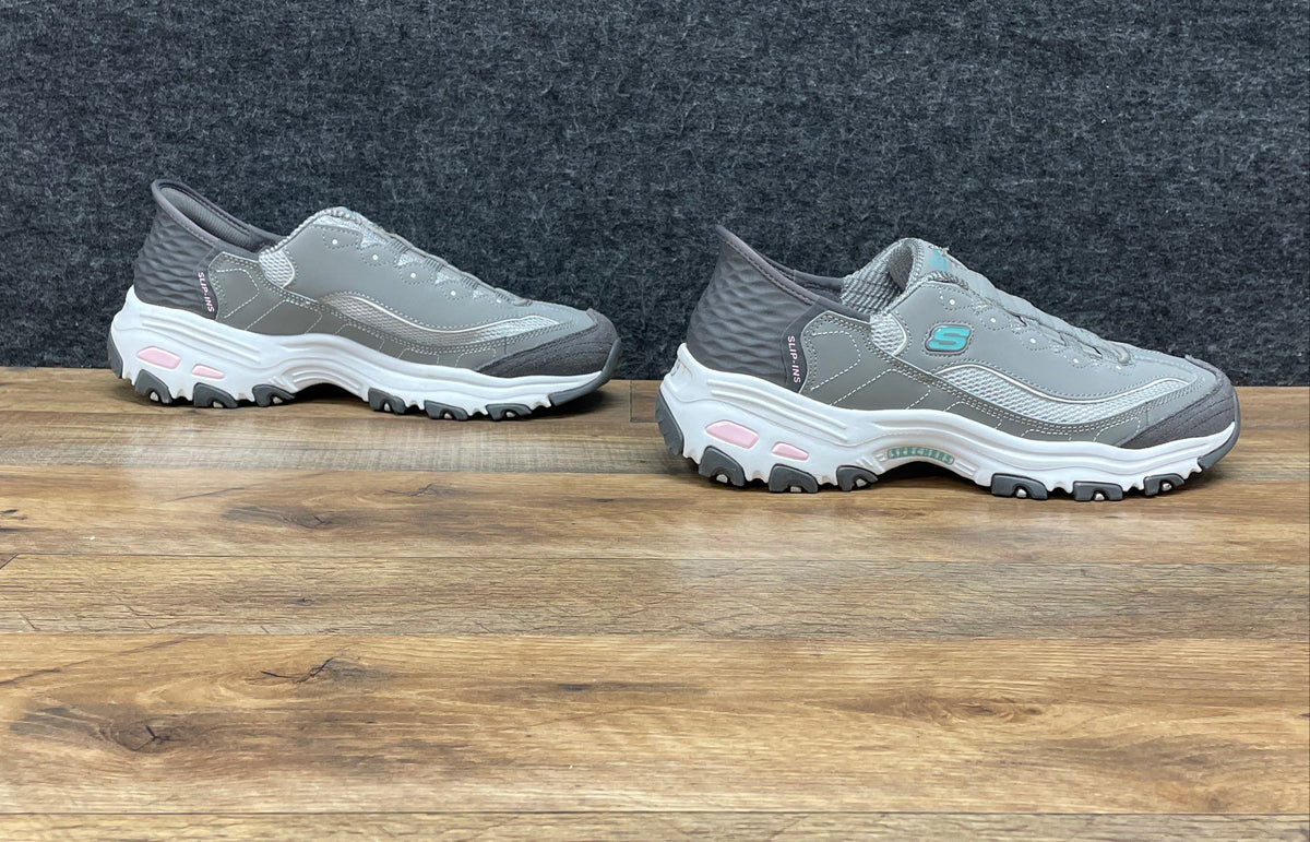 Skechers Hands Free Slip-ins D'Lites Bright Sky Grey Pink Women's Size 10