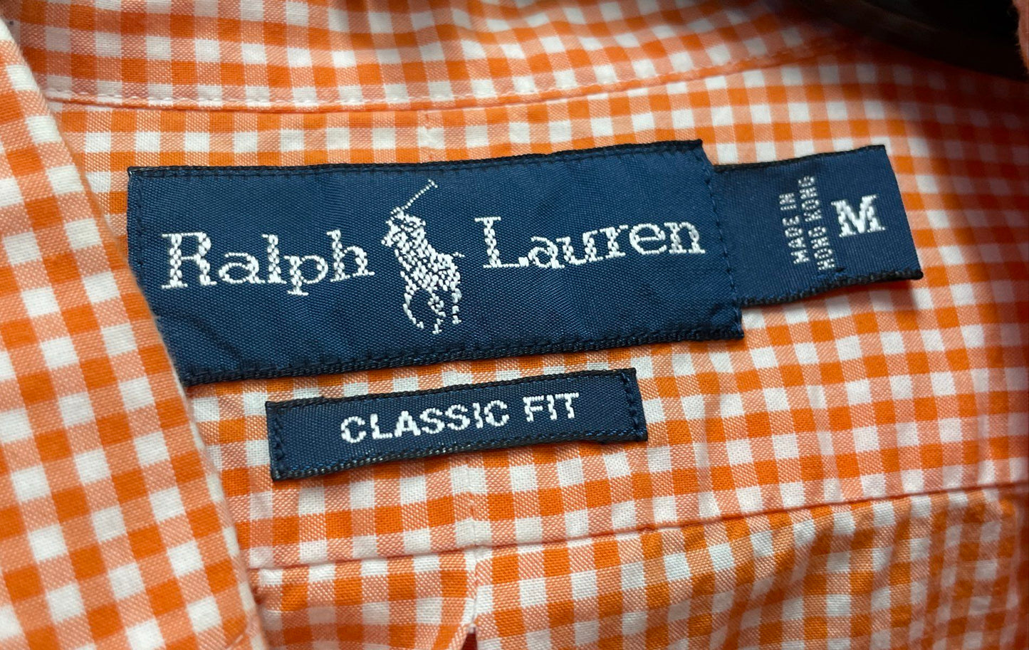 Ralph Lauren Men's Orange Gingham Plaid Classic Fit Button Down Shirt Sz M