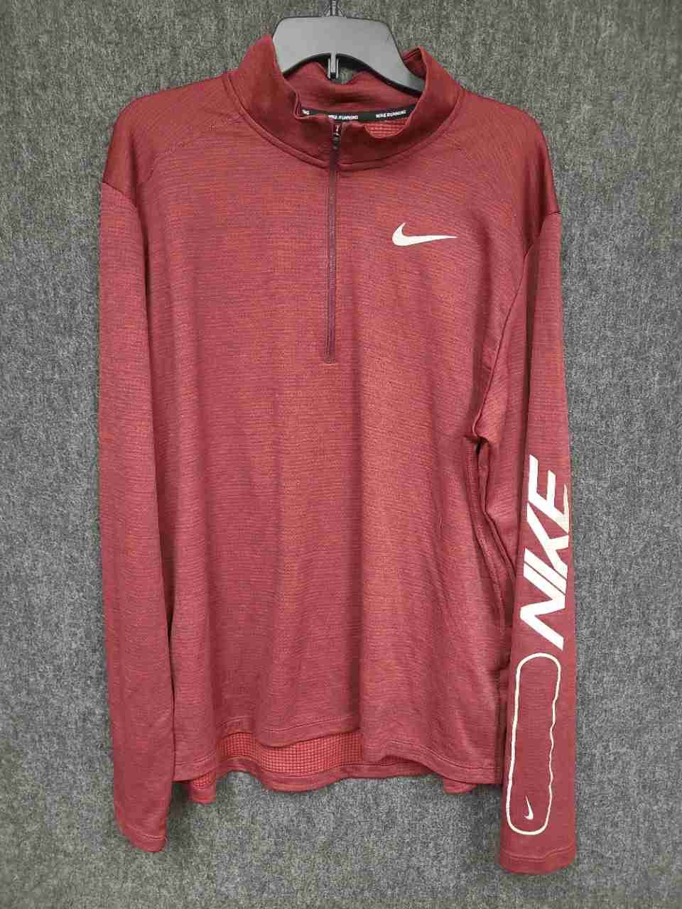 Nike Men's 1/4 Zip Running Pullover Burgundy Dri-FIT Graphic Sleeve Sz XL