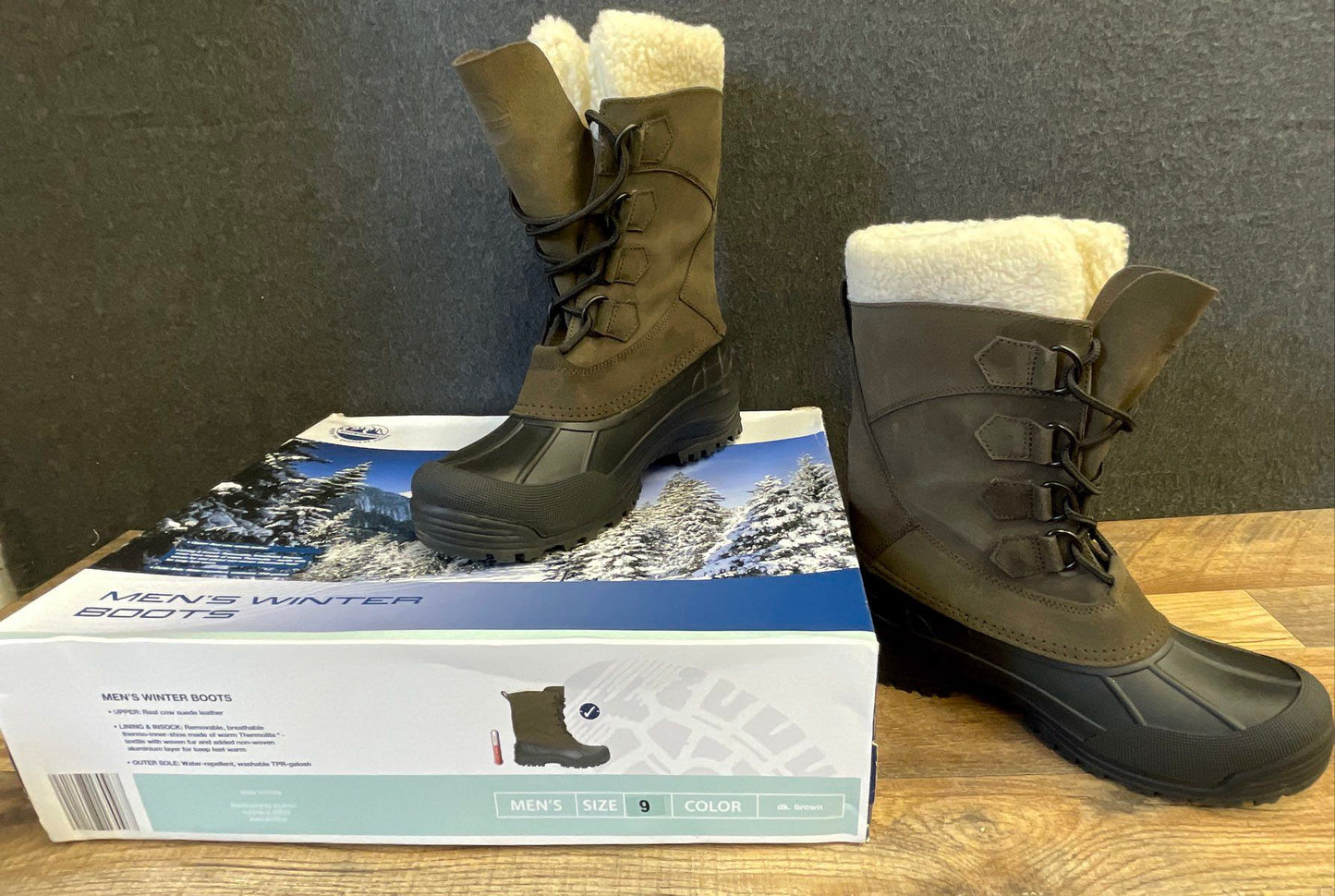 Adventuridge Men's Winter Boots Dark Brown Suede Duck Boots Size 9