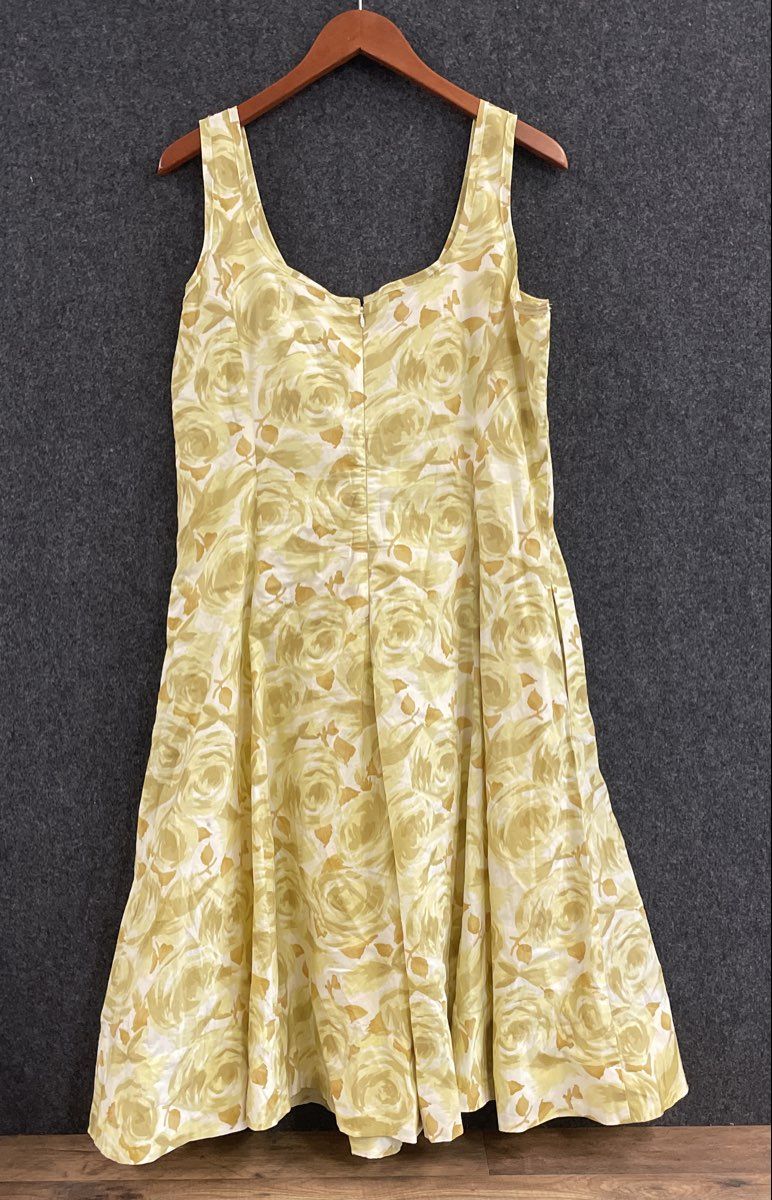 Talbots Women's Yellow Rose Floral Print Sleeveless Fit Flare Dress Sz 16P