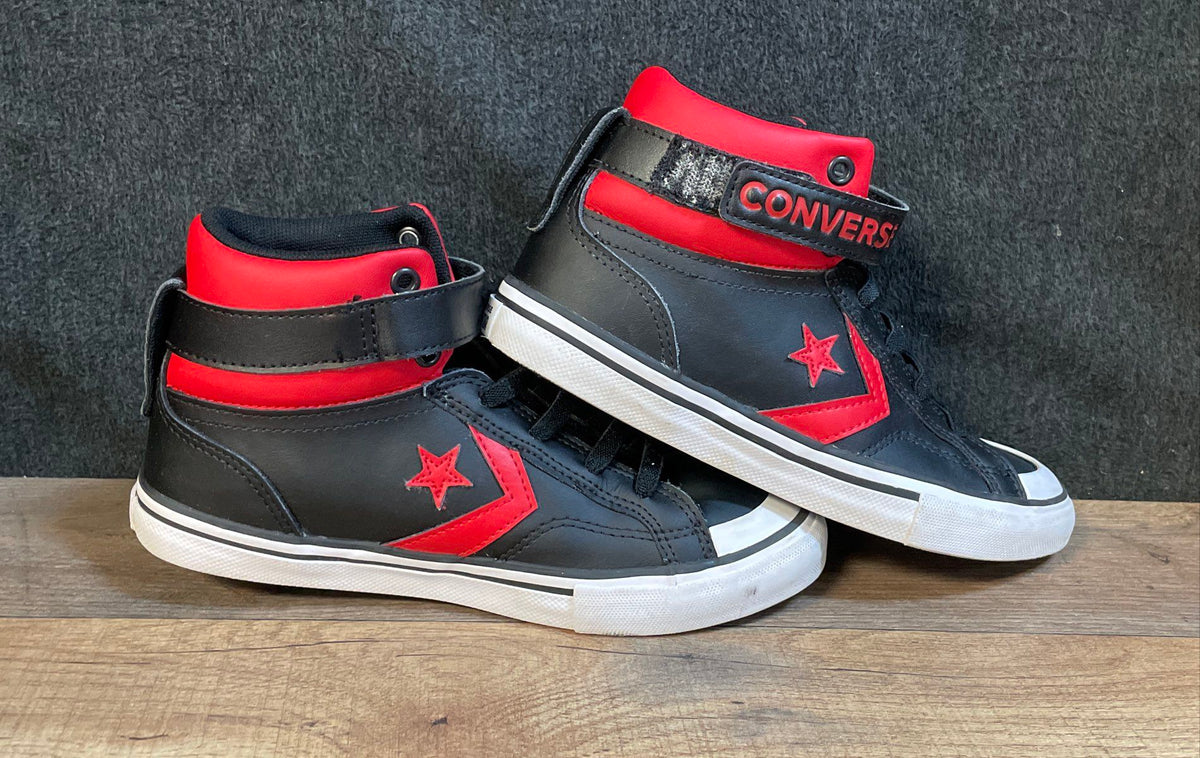 Converse Pro Blaze Strap Black Red White High Top Youth Sneakers Size 2.5