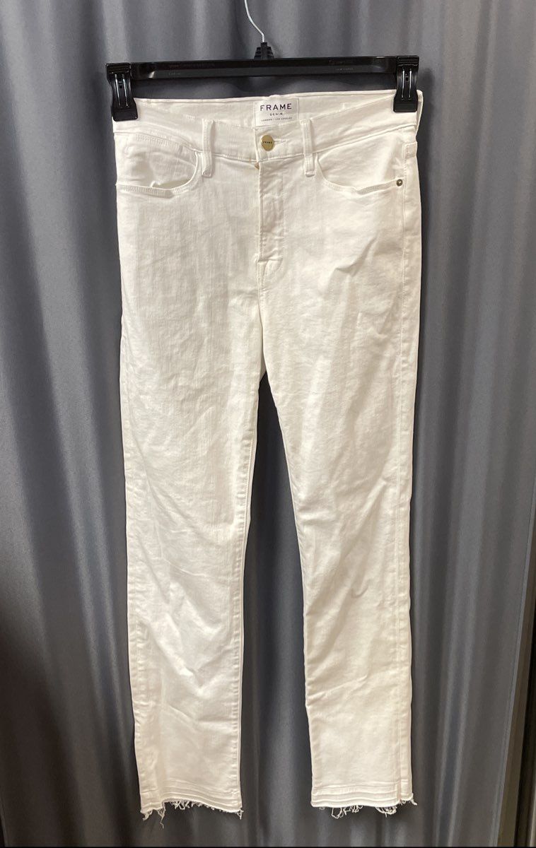 Frame Denim Women's White Le High Straight Raw Hem Jeans Size 28