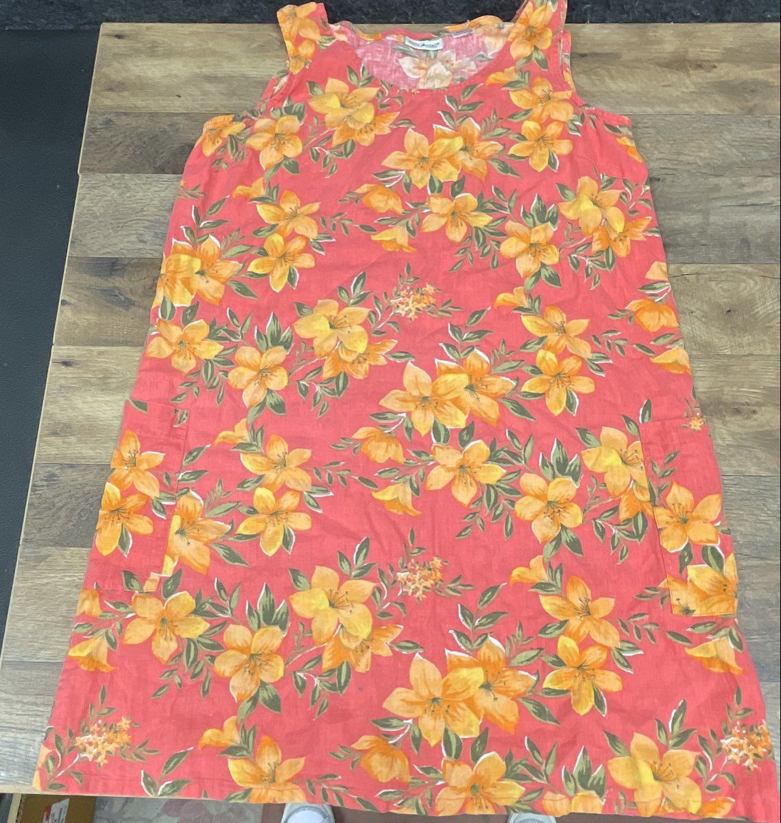 Vintage 90s White Stag Women's Orange Floral Sleeveless Shift Dress Pockets