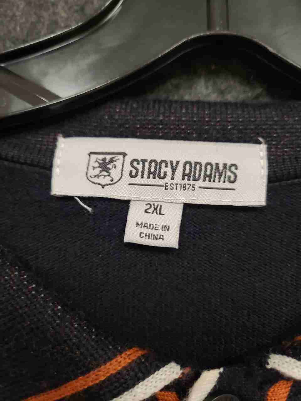 Stacy Adams Men's Navy Blue Knit Button-Front Short Sleeve Striped Shirt Sz 2XL