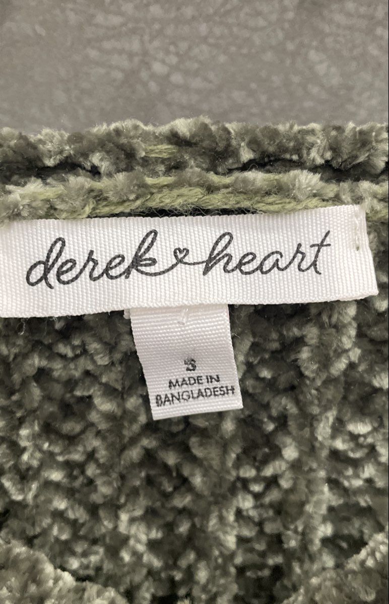 Derek Heart Women's Green Chenille Knit Hooded Sweater Twisted Knot Front NWT S