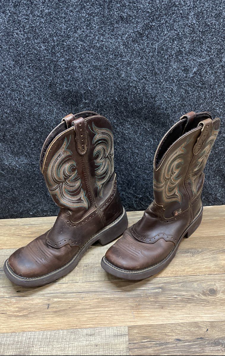 Justin Gypsy L9984 Brown Leather Square Toe Western Boots Size 8 B