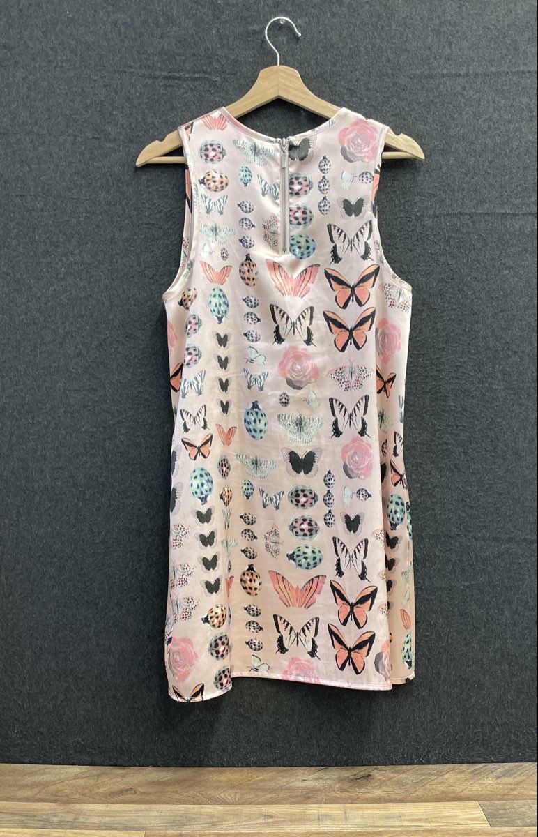 Kimchi Blue Women's Pink Satin Bug Print Butterfly Ladybug Shift Dress Sz M
