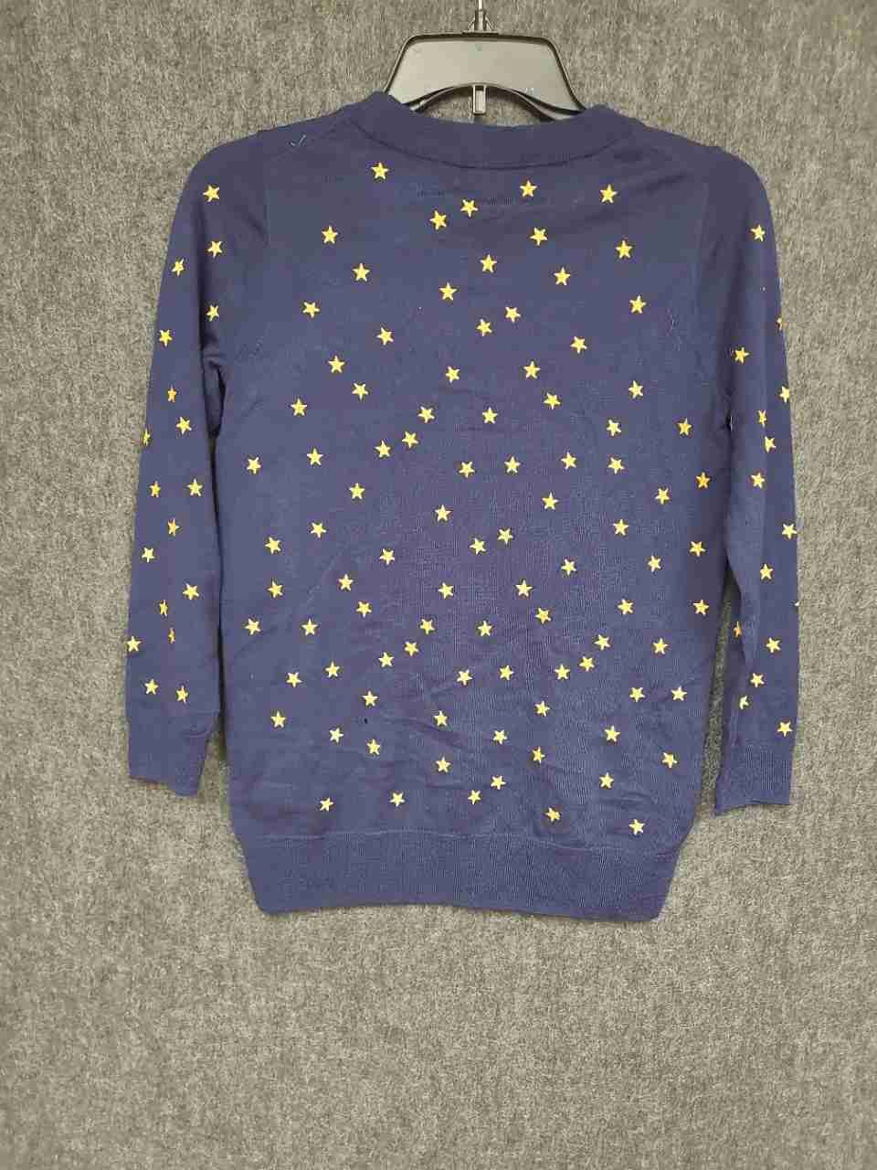 J. Crew Women's Navy Blue Star Embroidered Merino Wool Crewneck Sweater Sz XS