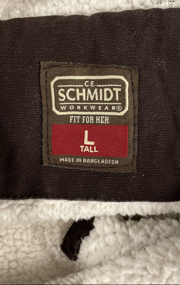 C.E. Schmidt Women's Sherpa Lined Duck Canvas Hooded Work Jacket Brown Sz L Tall