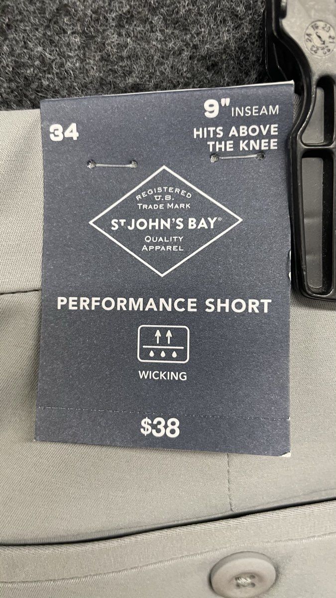 St. John's Bay Men's Mid Rise Performance Chino Shorts Gray 9" Inseam Sz 34 NWT