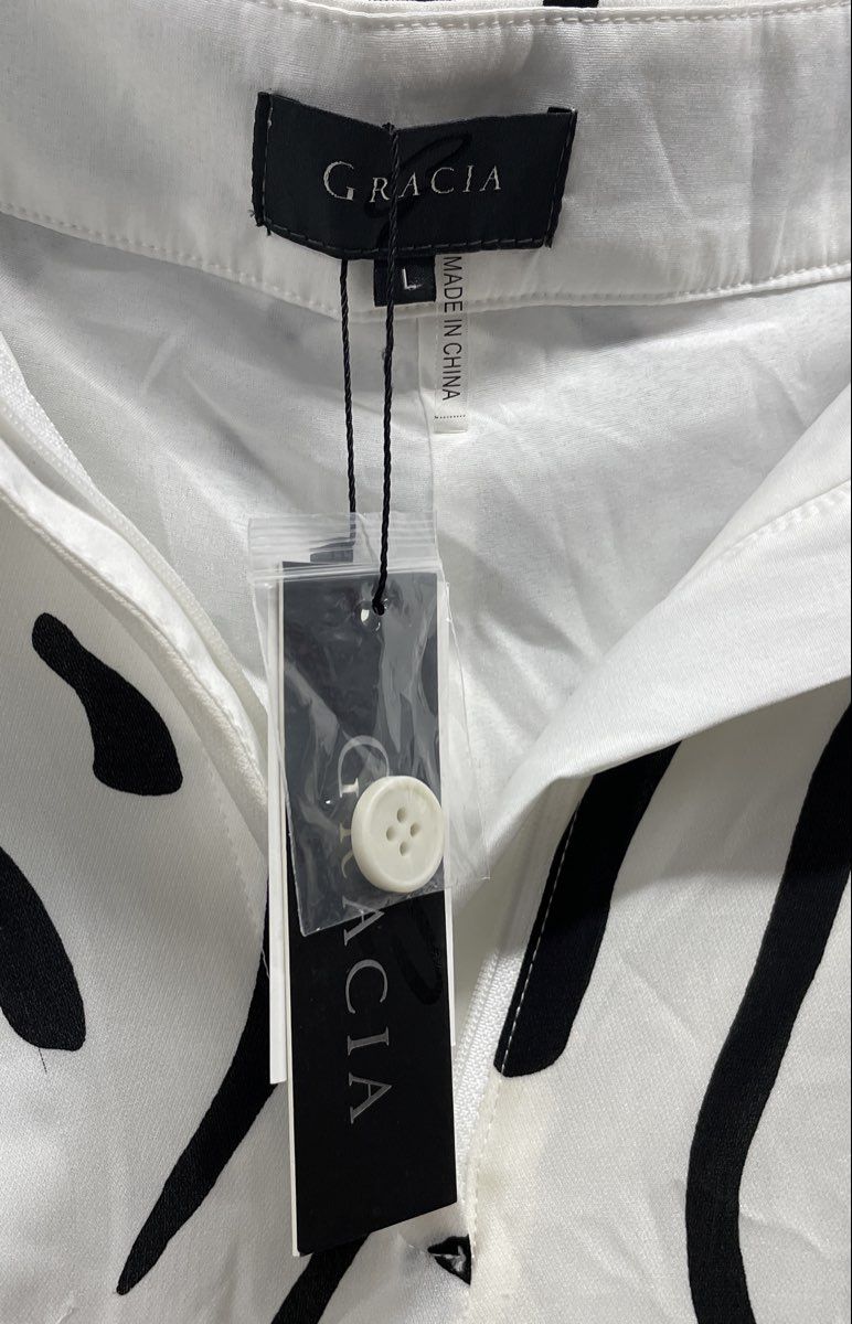 Gracia Women's White Black Abstract Print Wide Leg Pants NWT Sz L